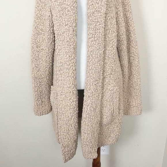 Barefoot Dreams Boucle Tan Shawl Cardi Cardigan Sweater Shacket - Picture 5 of 15